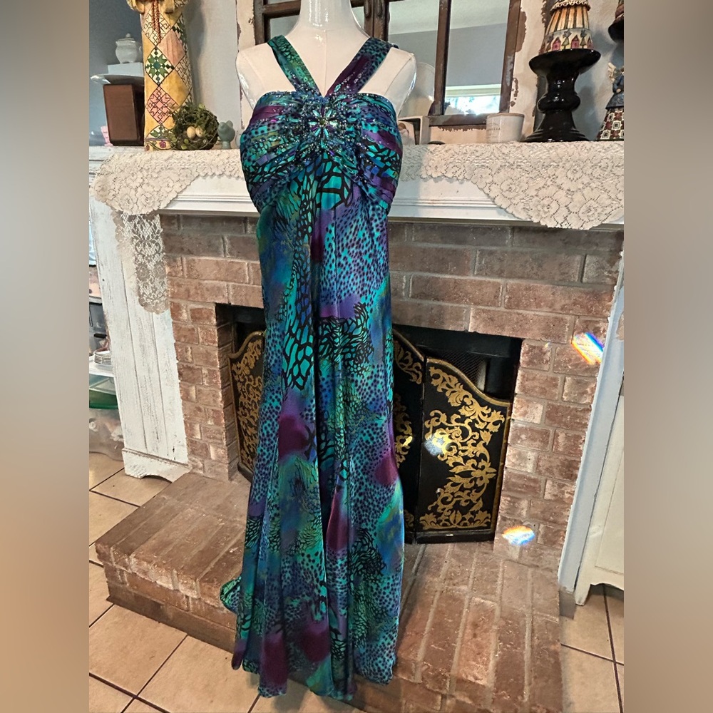 IGNITE 22W Animal Print Beaded Long Prom Formal Dress Purple Blue Green